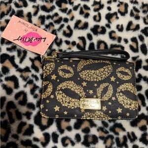 Betsey Johnson Black and Gold Starry Wristlet